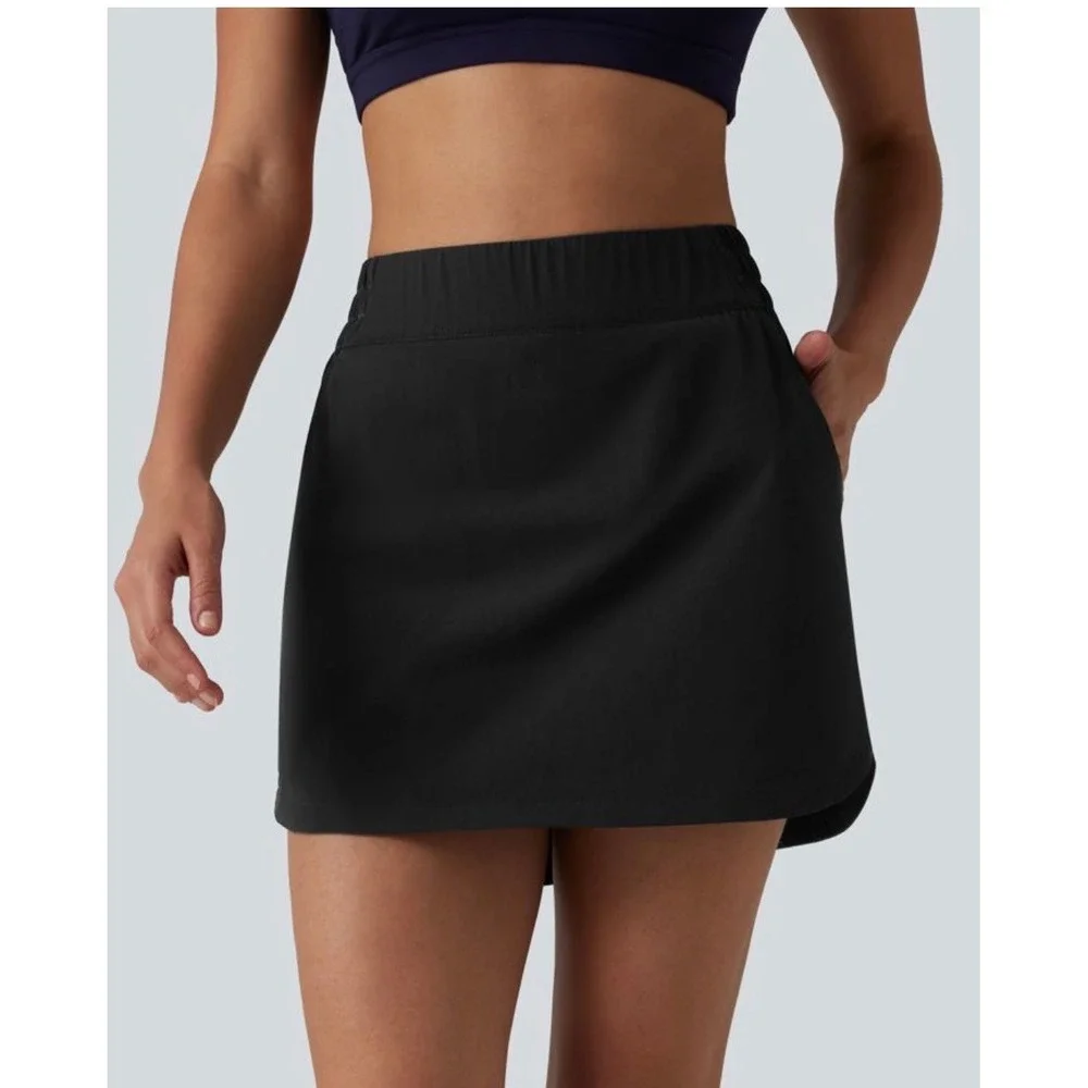 Halara Women's High Waisted Curved Hem Skort Pockets Black Sz M